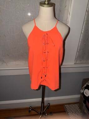 Parker Neon Orange Lace-Up Front Sleeveless Top Size M